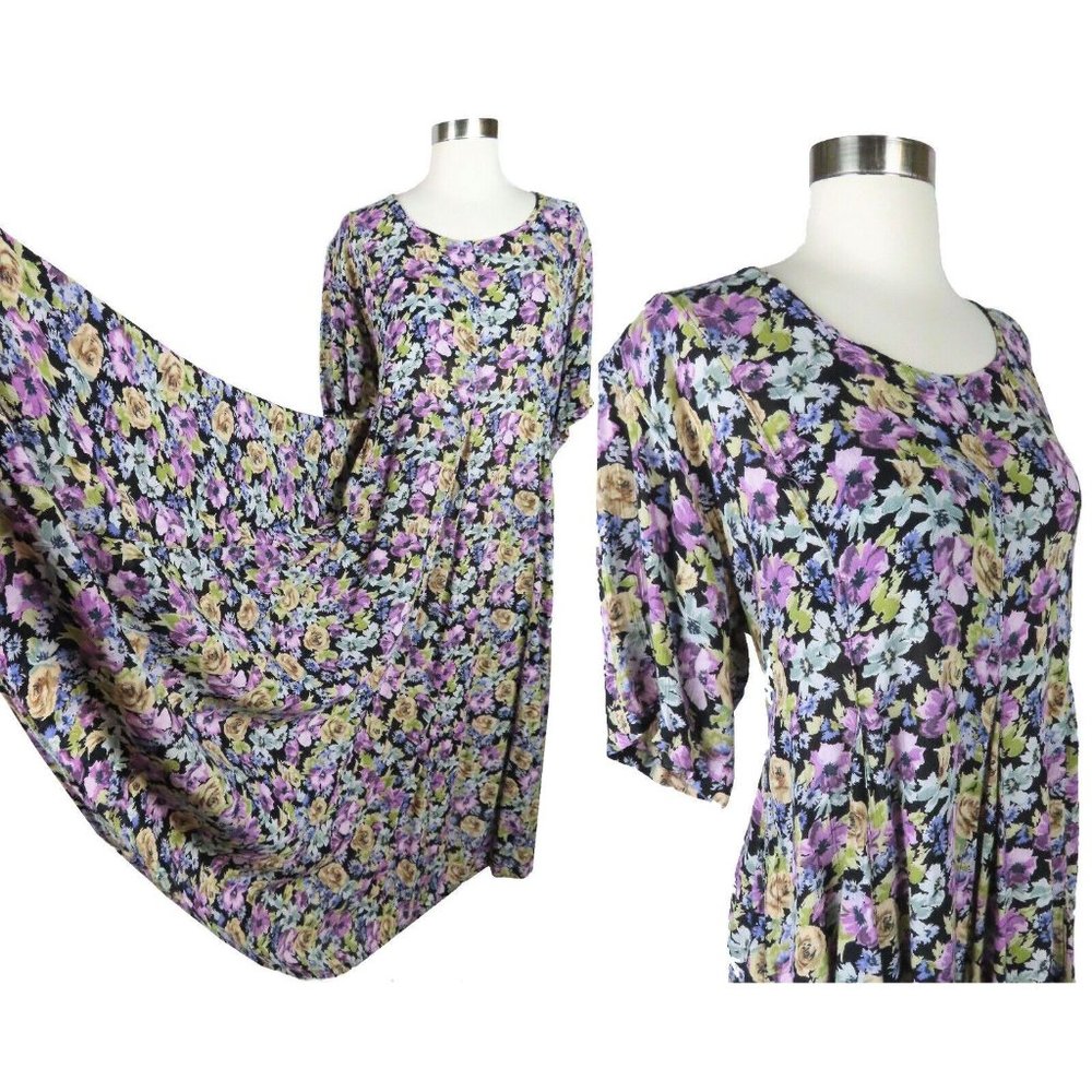 Vintage 90s Rayon Floral Grunge Free M Medium OSFA Witchy Goth Garden Midi Skirt
